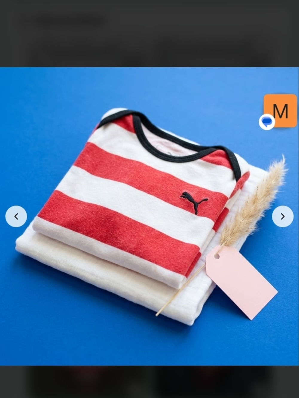 PUMA Baby Red & White Striped Short Sleeve Onesie